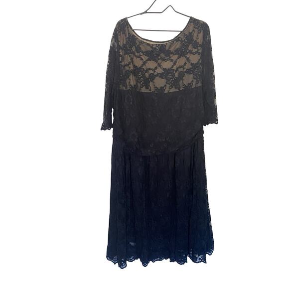 Kiyonna Black Lace Overlay Dress Plus Size 4 Sheer Sleeves Cocktail Evening - Picture 2 of 13